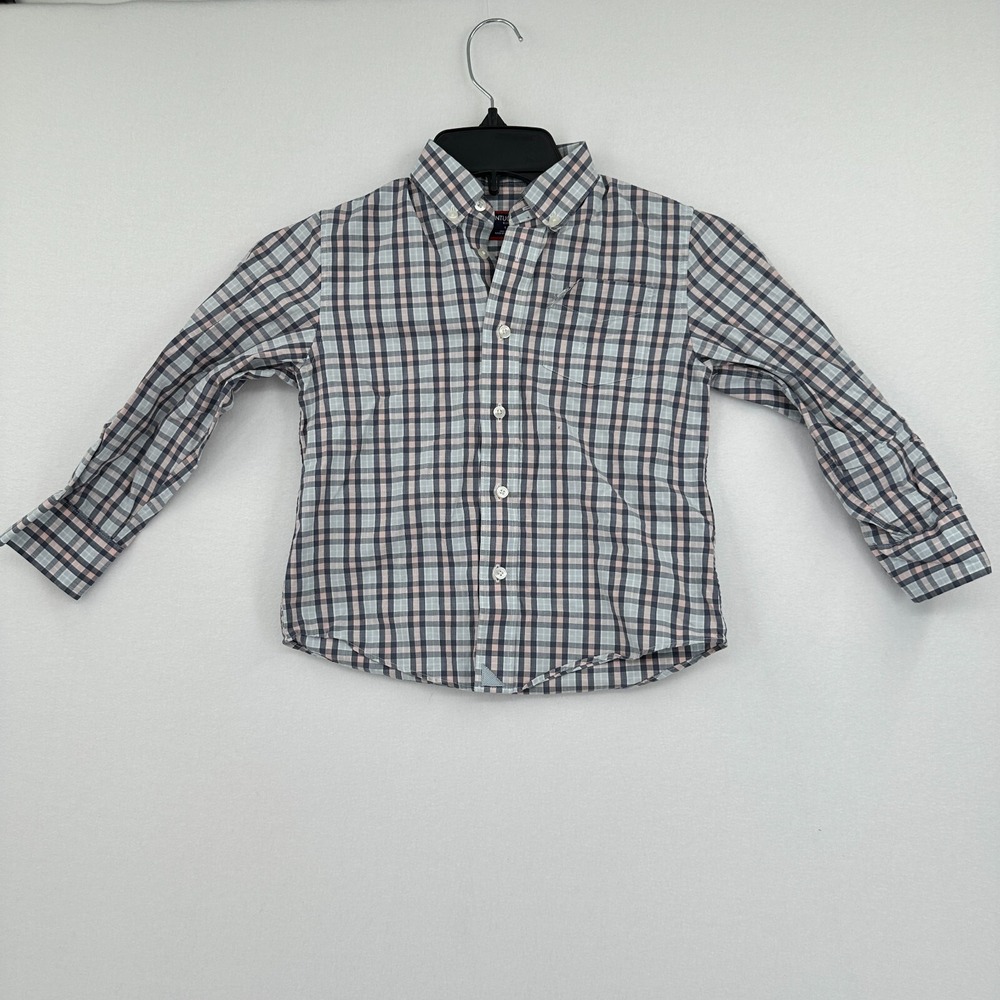 UNTUCKit Rocco Shirt Kids Boys Size 4-5 Blue Pink Plaid‎ Button Down Regular Fit